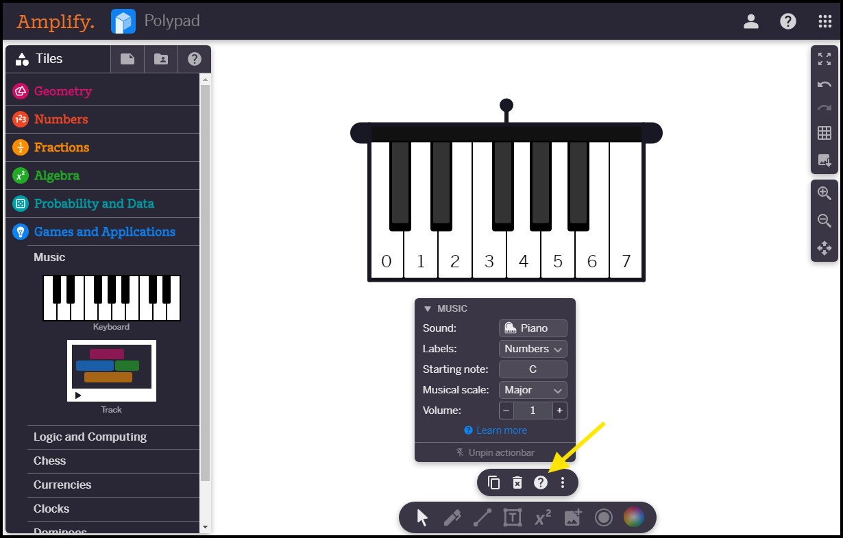 Musical polypad highlighting the help menu