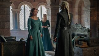 Emma D'Arcy as Rhaenyra Targaryen and Olivia Cooke as Alicent Hightower in House of the Dragon season 3, episode 3