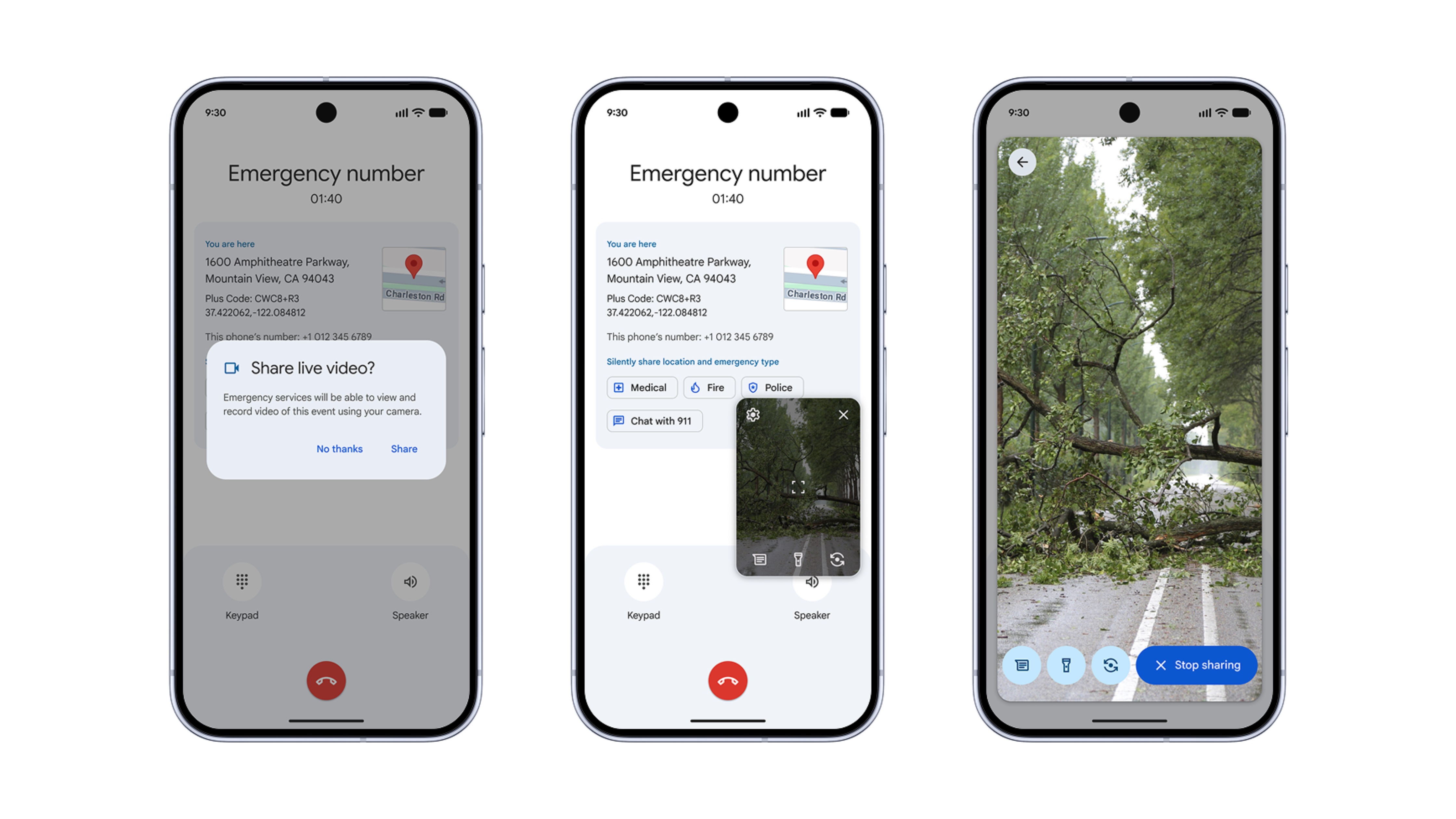 The steps for using Android Emergency Live Video.