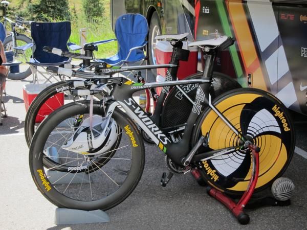 HTC-Highroad riders set out on their usual Specialized S-Works Shiv aero machines for the Vail time trial.