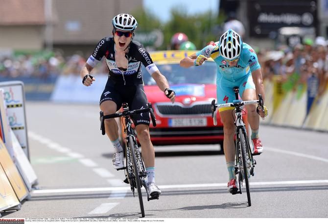 Jan Bakelants (Omega Pharma - QuickStep) claimed stage 6 of the Criterium du Dauhpine in a two-man sprint ahead of Lieuwe Westra.