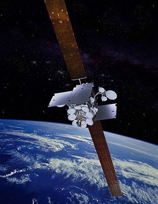 An artist's depiction of the Inmarsat-5 communications satellite built by Boeing for the communications provider Inmarsat's Global Xpress service. The satellite launched into space on Dec. 8, 2013.