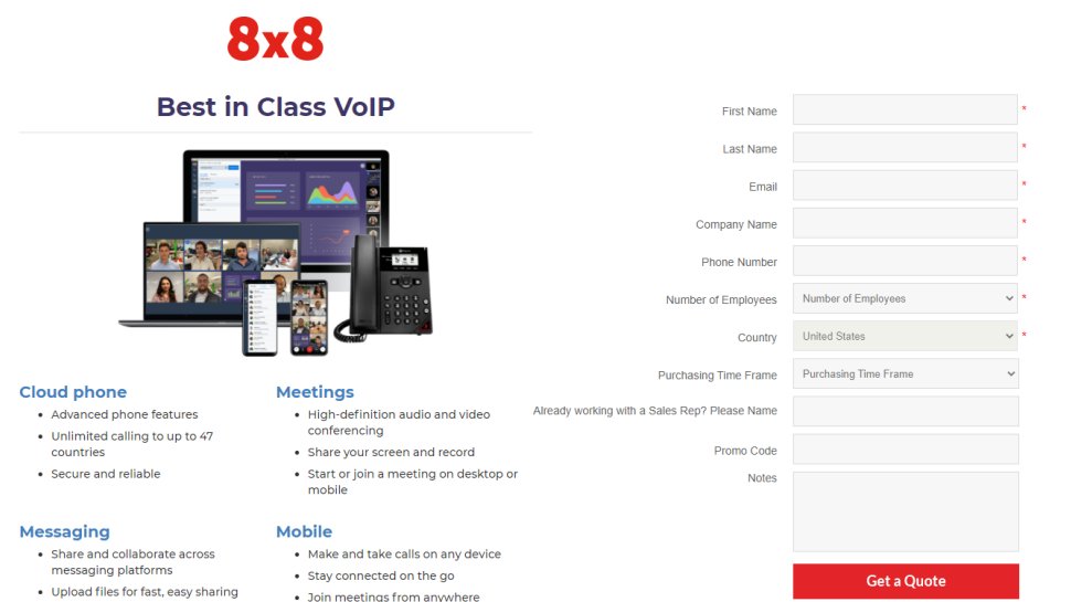 Website screenshot for 8x8 eXperience Communications Platform