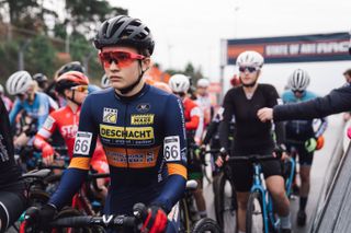 Elsa Westenfelder on the start line in her first elite women's cyclo-cross race in Belgium at Telenet Superprestige Heusden-Zolder