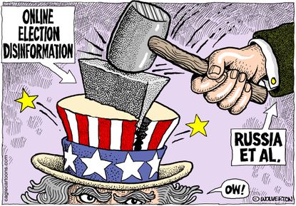 Political cartoon U.S. midterm elections fake news internet Russia