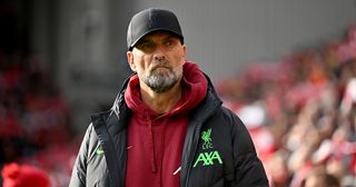 Liverpool manager Jurgen Klopp during the Premier League match between Liverpool FC and Everton FC at Anfield on October 21, 2023 in Liverpool, England.