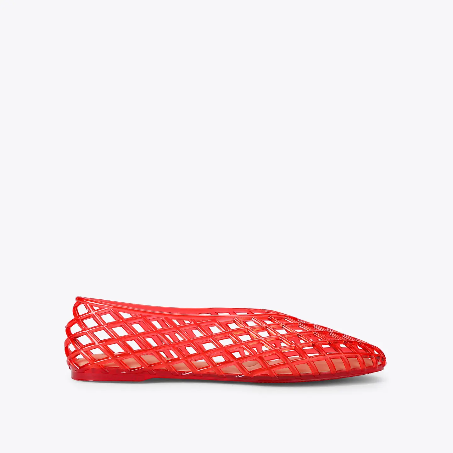 A pair of red Kurt Geiger jelly shoes.
