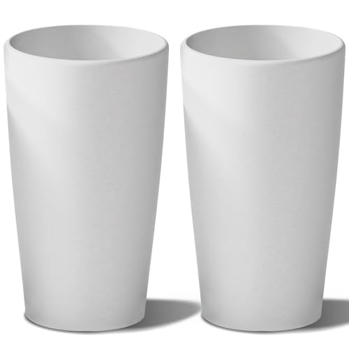 Snugniture Set of 2 Round Tall Planters 22 Inch, Large Planter for Indoor Outdoor Plants, Modern Flower Pot Containers Large Decorative Tree Planter, White