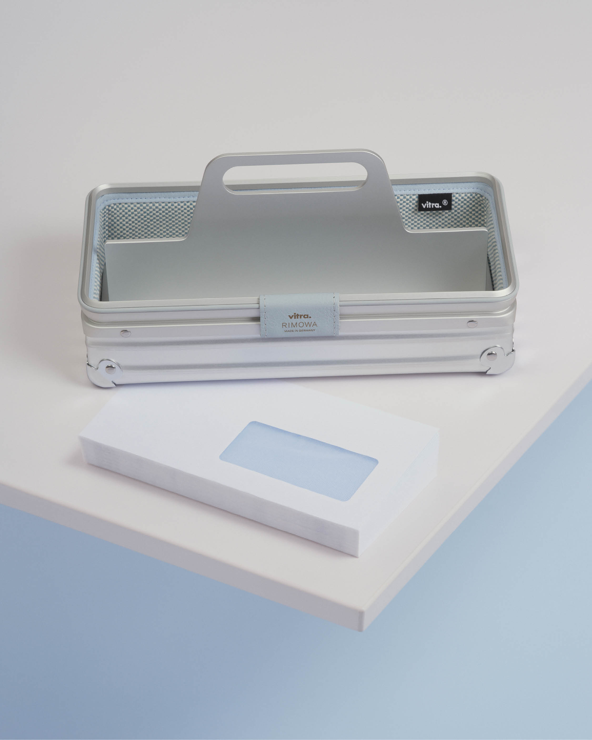 aluminium storage tray with textile lining