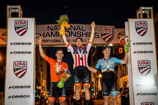 Eric Young, Ty Magner and Sam Bassetti on the podium for the US Pro criteium