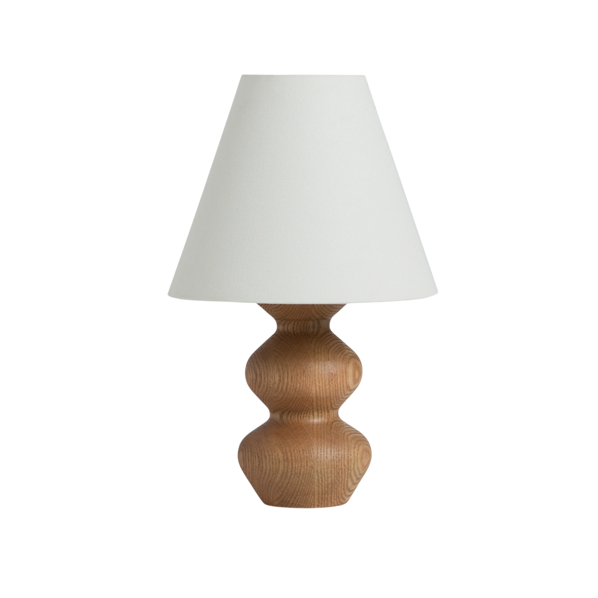 wooden curved table lamp with white shade