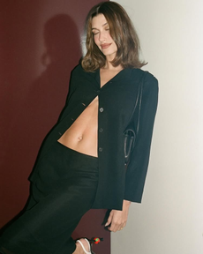 An image of @haileybieber wearing Chanel's apple heels.