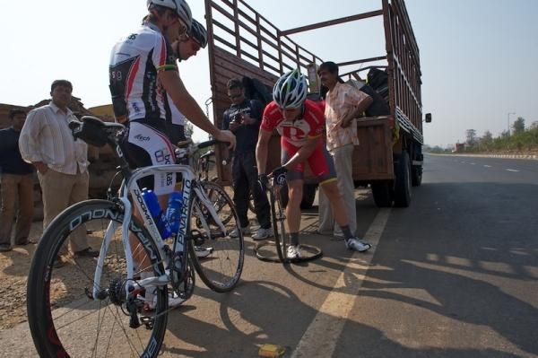No road side assistance meant that rider had to take care of their own wheel changes and punctures