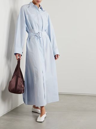 ANOTHER TOMORROW, + Net Sustain Belted Organic Cotton-Poplin Midi Shirt Dress