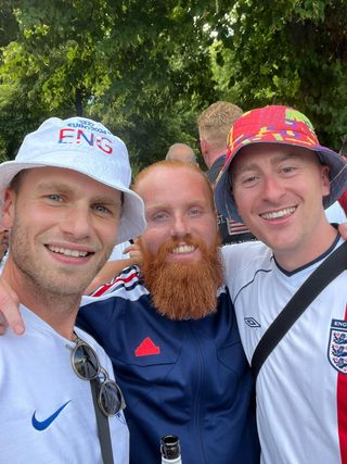 FourFourTwo writer Ed McCambridge posed for a selfie with Russ Cook in Berlin, AKA Hardest Geezer