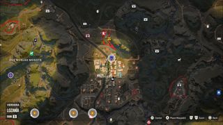 A Far Cry 6 Criptograma chest location marked on a map of Madrugada.