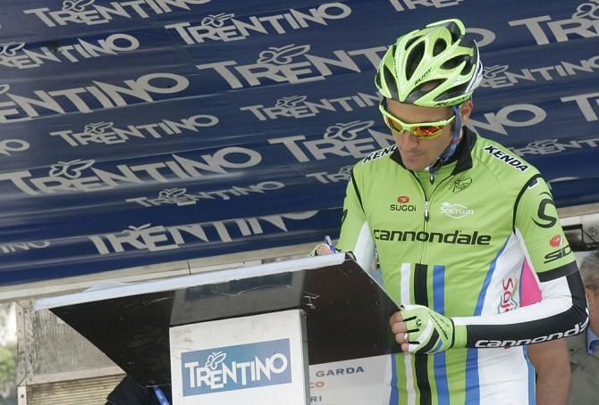 Italy's Ivan Basso (Cannondale) signs in at the start of Giro del Trentino's second stage