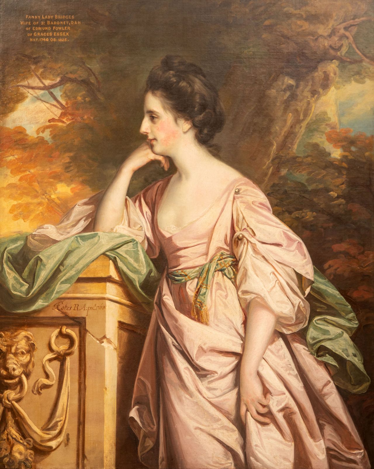 Frances, Lady Bridges, 1768, 50in by 40in, by Francis Cotes (1726–70). George Plumtre&#039;s favourite painting, which hangs at Goodnestone House.