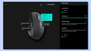 A screenshot of the Logitech Logi Options+ software being used to tweak the settings of the Logitech MX Anywhere 3S wireless mouse.