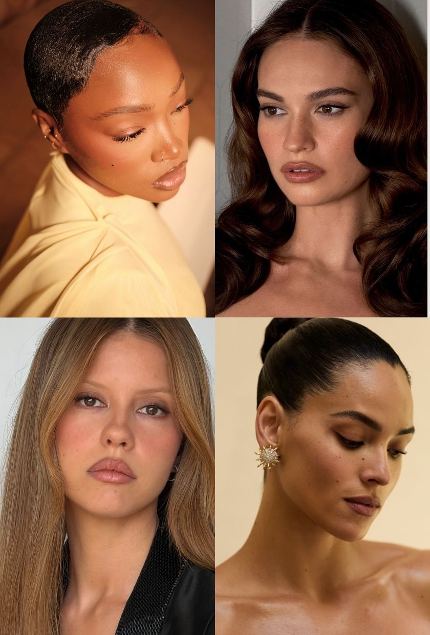 Uche Natori, Lily James, Mia Goth and Adria Arjona wearing the suede eyes trend.