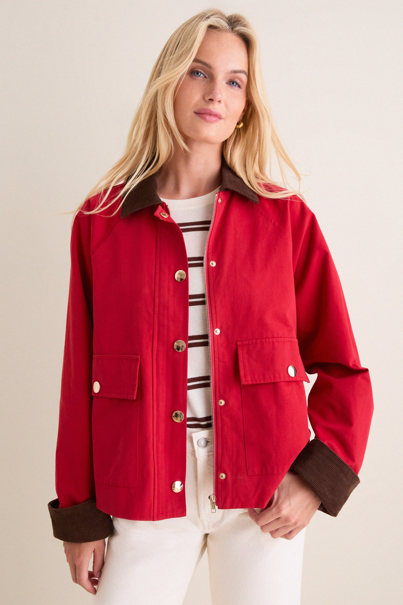 Crimson &amp;amp; Brown Corduroy Trim Liam Chore Jacket