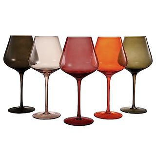 Khen Colored Crystal Wine Glass Set of 5, Large 20 Oz Glasses, Summer Flower Bright Italian Style Tall Stemmed Drinkware for Red & White Wine, Water Dinner Glasses, Color Glassware - (stemmed)