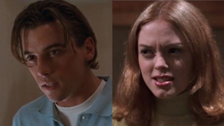 Skeet Ulrich and Rose McGwowan from Scream side by side. 