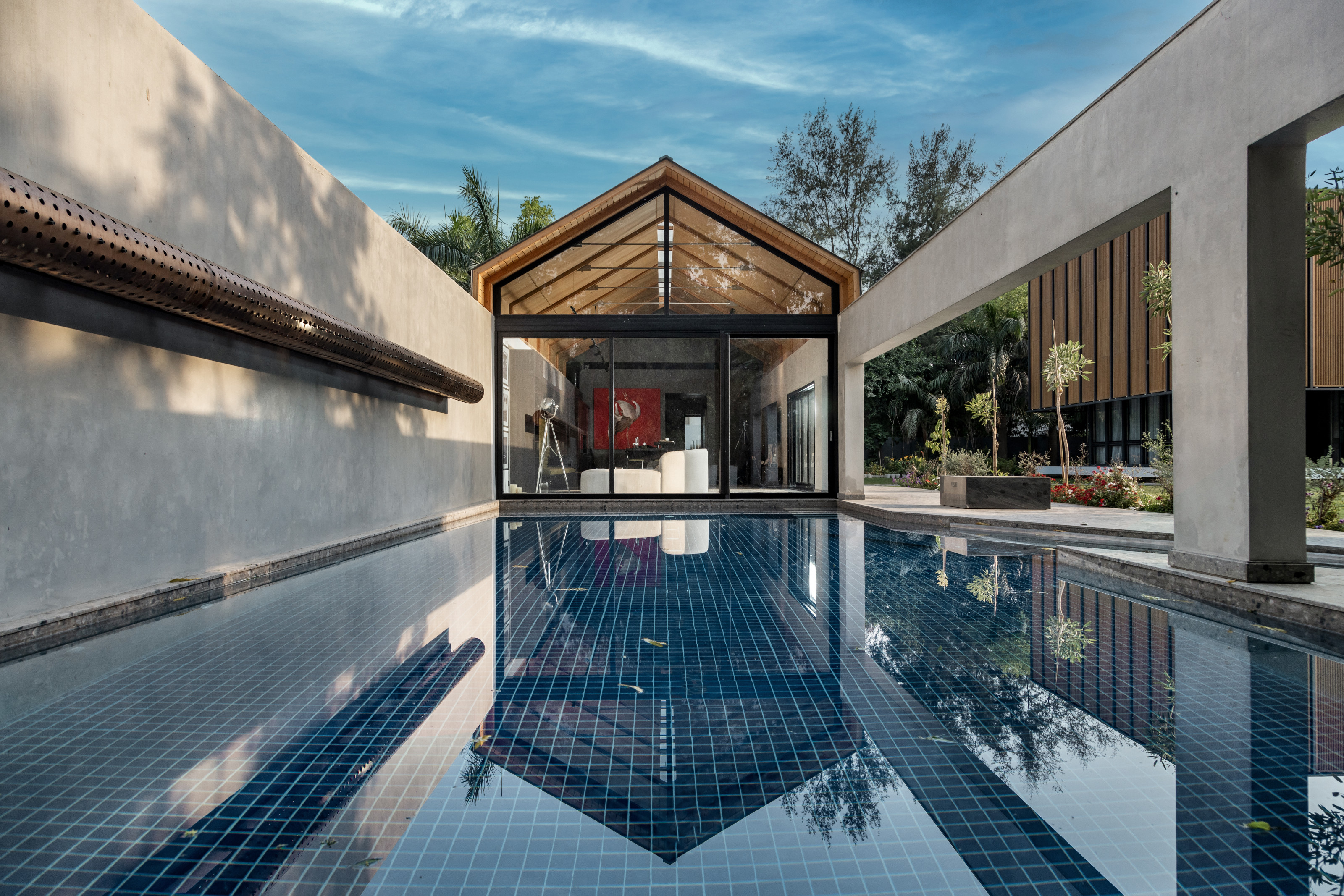 The pool and adjoining family room