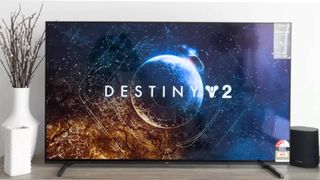 Sony A80J TV with Destiny 2 start screen on display