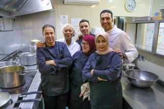 Monica in the kitchen with the Kasbah Tamadot staff.