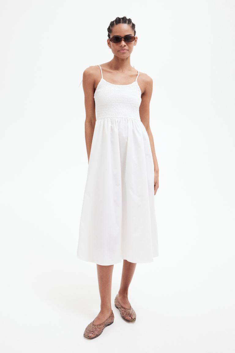 Tie-Shoulder-Strap Smocked Dress