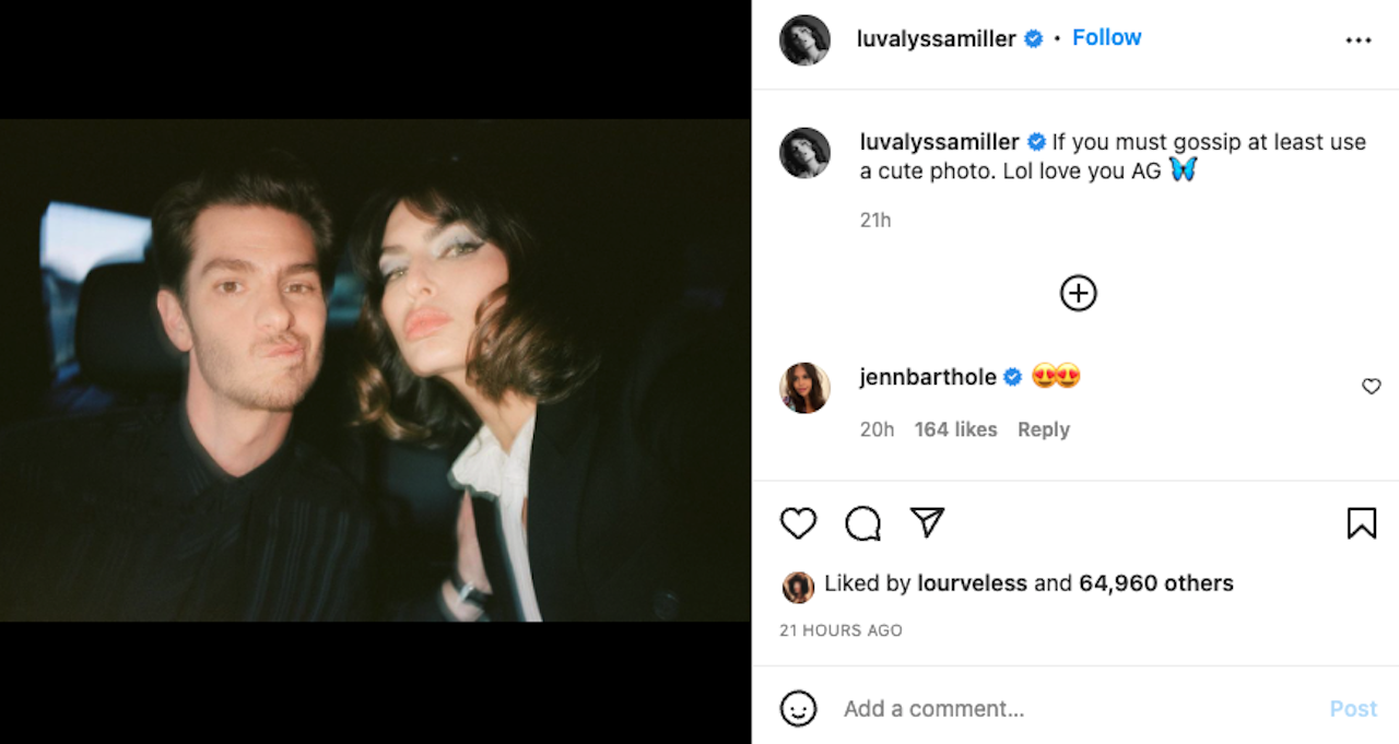 Andrew Garfield and Alyssa Miller selfie via Instagram