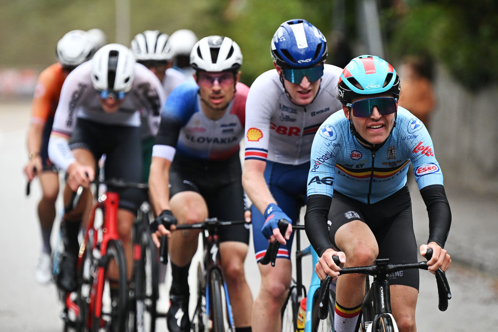 Jarno Widar of Team Belgium competes during the 97th UCI Cycling World Championships Zurich 2024, Men&#039;s U23 Road Race a 173.6km one day race from Uster to Zurich on September 27, 2024 in Zurich, Switzerland. (Photo by Tim de Waele/Getty Images)