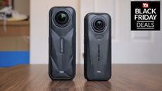 Insta360 X5 next to X4 Air on desk