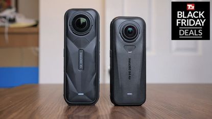 Insta360 X5 next to X4 Air on desk
