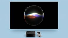 Apple TV with Siri AI on a big screen &ndash; on a blue background