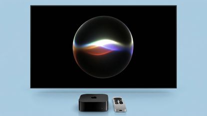 Apple TV with Siri AI on a big screen &ndash; on a blue background