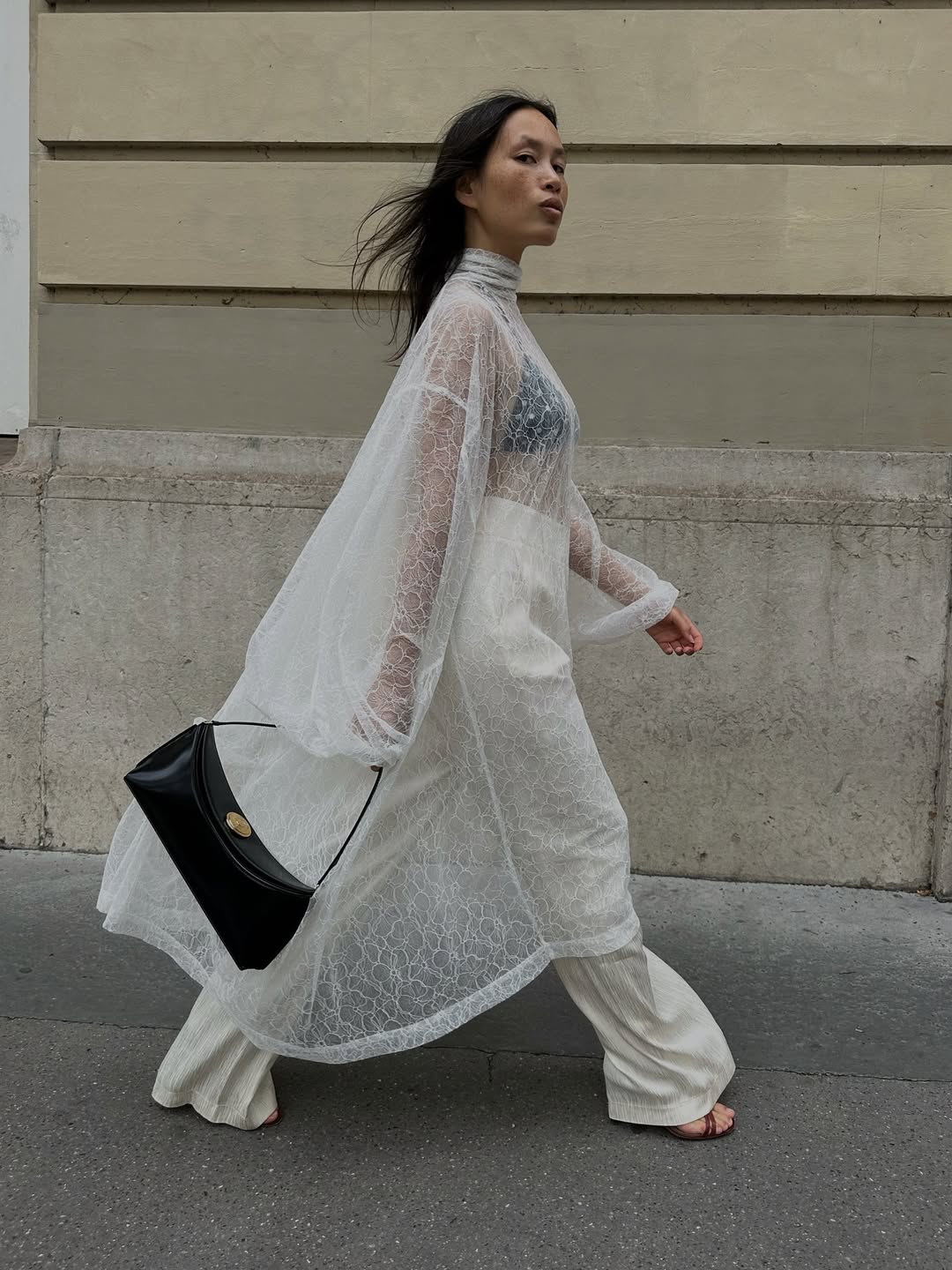 Anne-Victoire Lefevre wears an all-white outfit