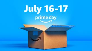 Prime Day 2024 July 16-17 dates about Amazon Prime box against blue background