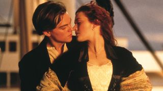 Jack and Rose embrace on the Titanic in Titanic