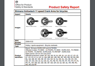 Office for Product and Saftey Standards report on shimano cranks