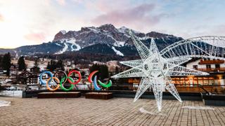 A general view of the Olympic emblem for the XXV Winter Olympic Games Milano Cortina 2026 in Cortina d'Ampezzo, Italy, on January 15, 2026 (Photo by Alessandro Bremec/NurPhoto via Getty Images).