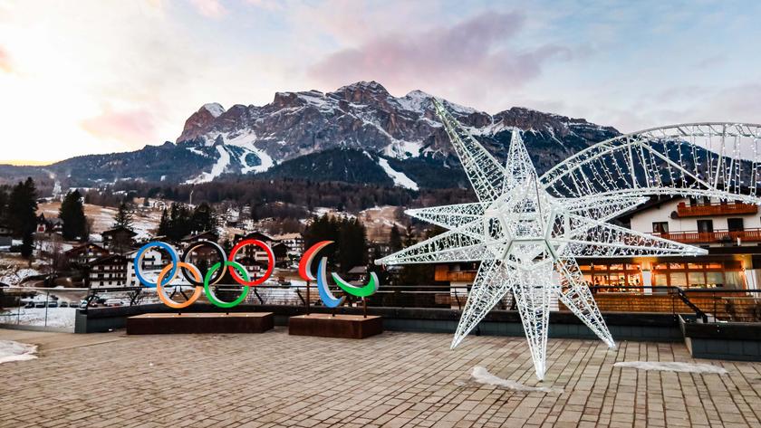 A general view of the Olympic emblem for the XXV Winter Olympic Games Milano Cortina 2026 in Cortina d'Ampezzo, Italy, on January 15, 2026 (Photo by Alessandro Bremec/NurPhoto via Getty Images).