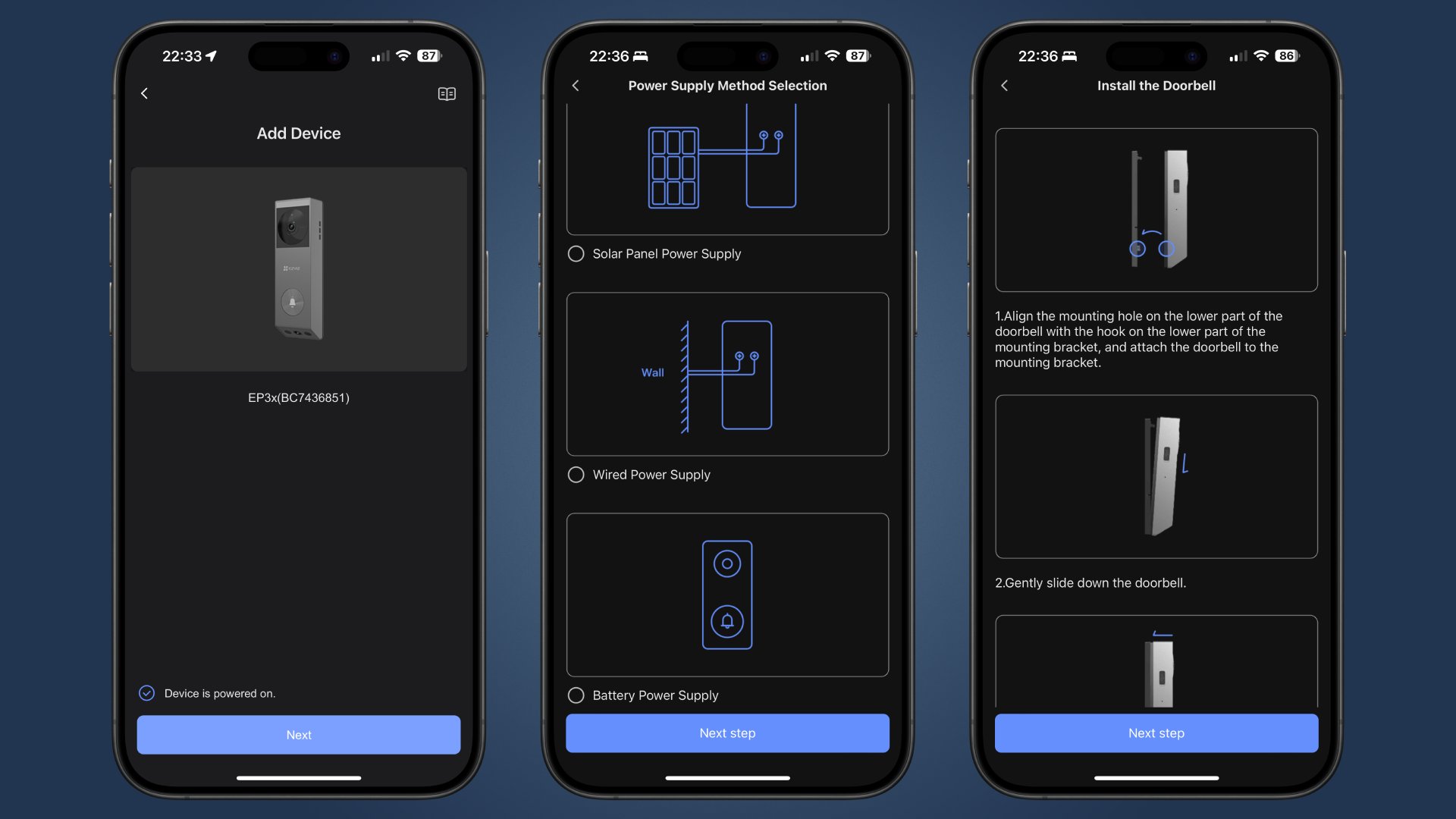 EZViz EP3x Pro video doorbell app