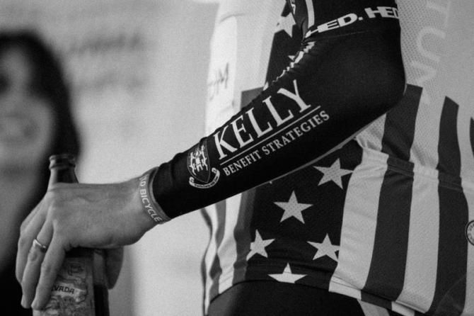 Tom Zirbel (Optum) leaves the podium with his new stars and stripes jersey.