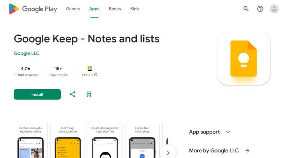 Google Keep website screenshot (August 2025).