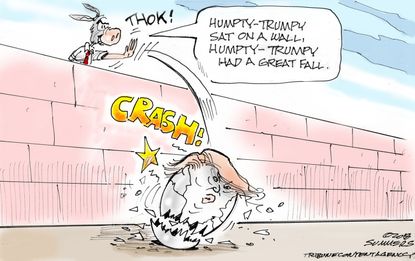 Political cartoon U.S. Trump border wall humpty dumpty funding Democrats
