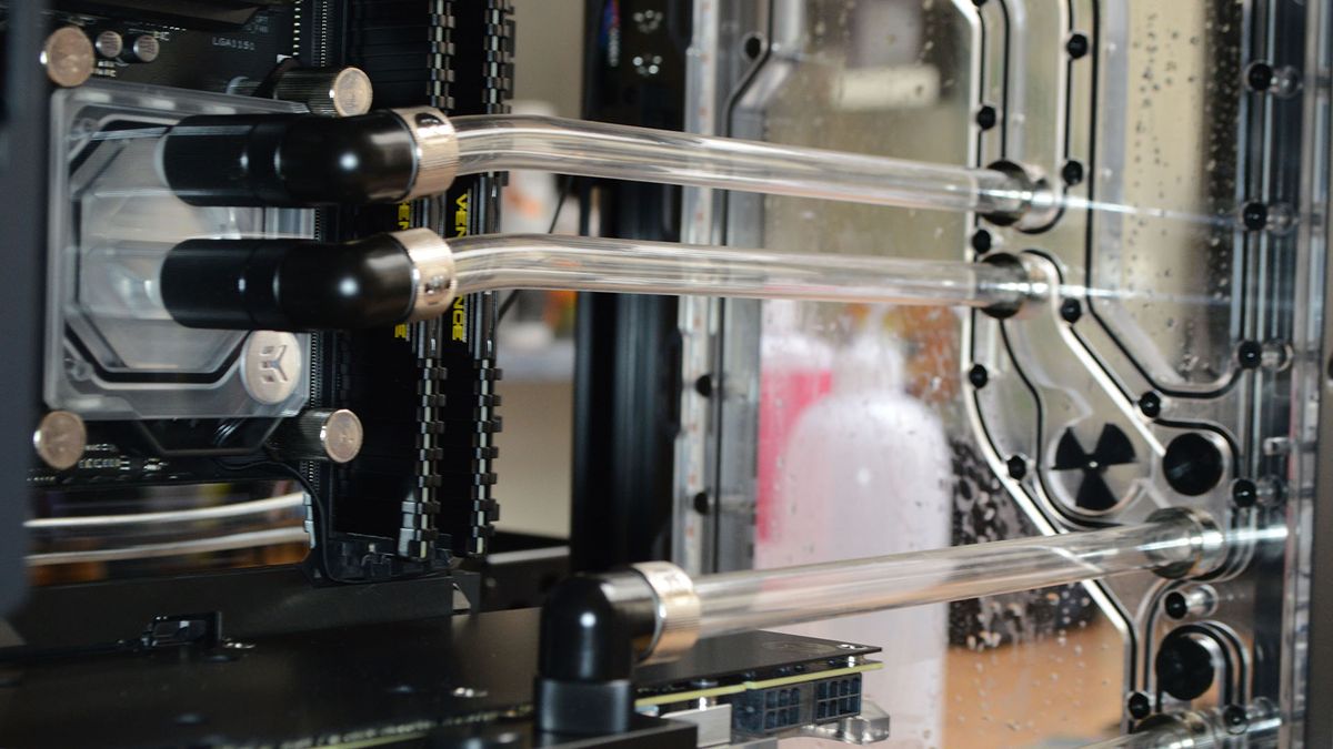 Custom-loop tubing installed and ready to be filled
