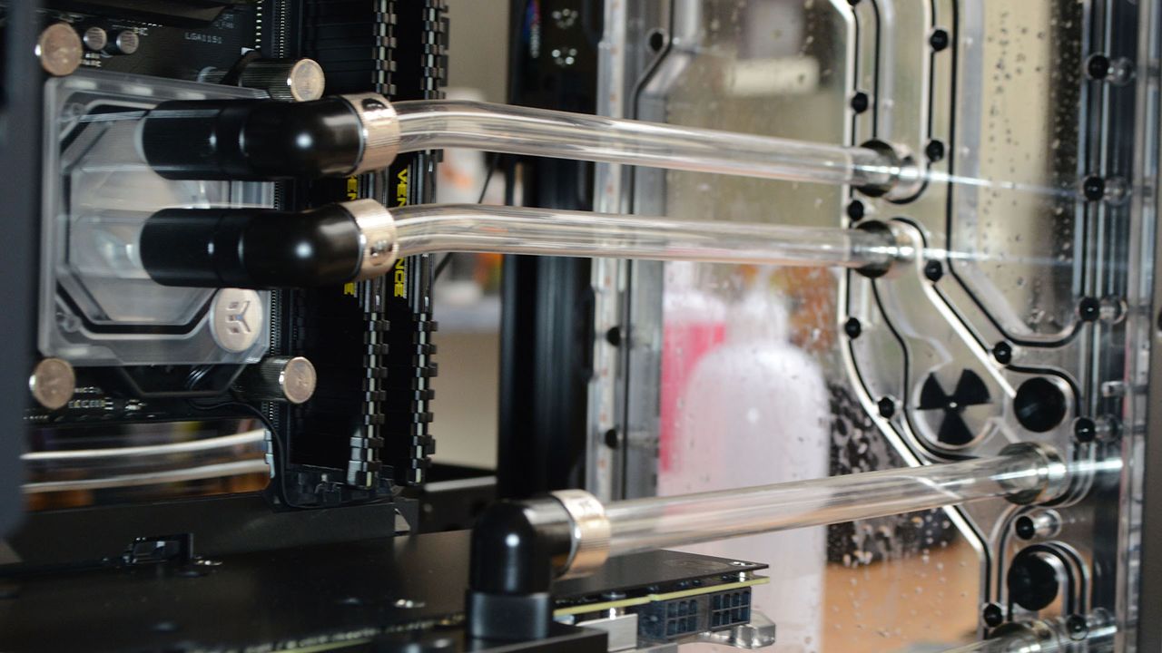 Custom-loop tubing installed and ready to be filled