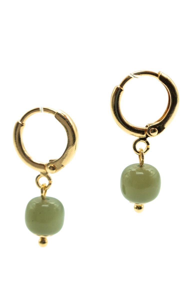 Berry Small Hoop With Green Bead Earrings